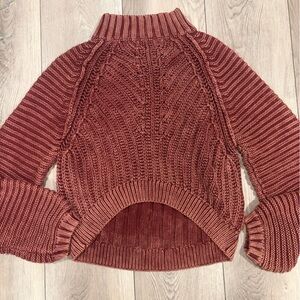 Free People Mock Neck Sweater in Dusty Maroon